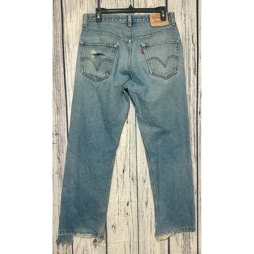 Levis 505 Regular Fit Distressed Jeans Mens 32x32 Light Wash Blue Grunge VTG Y2K